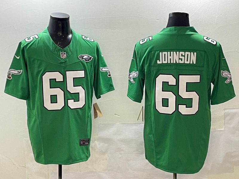 Men Philadelphia Eagles #65 Johnson Green Retro three generations 2025 Nike Limited NFL Jersey style 6->youth nfl jersey->Youth Jersey